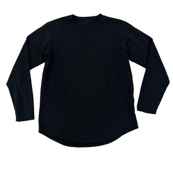 BYLT Basics Mens Drop Cut Lux Tee Long Sleeve Crew Neck Stretch Black Size L - Picture 1 of 8